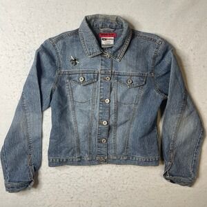 Santana Jeans Womens Denim Jacket Bee Embroidered Light Wash Button Front Size S